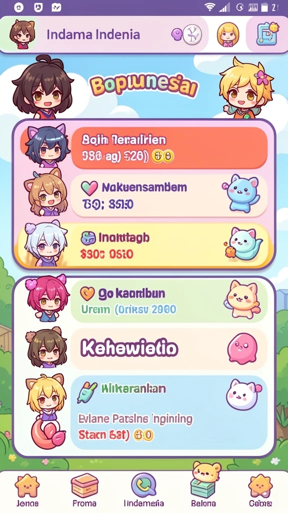 Tampilan karakter yang dapat dikustomisasi.